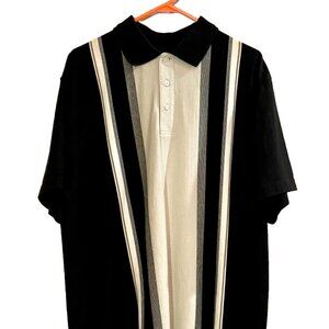 Puritan Collard 1/4 Button Up Short Sleeve Shirt Men's XL Black & Cream Stripped